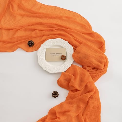Image of 3Pcs Fall Orange Cheesecloth Table Runner 120 Inch Party Home Decor