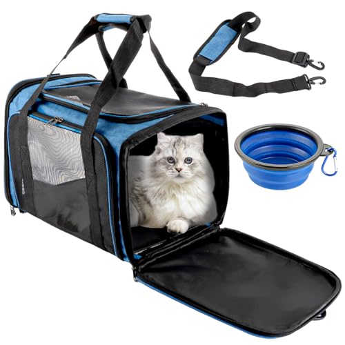 Transportbox Katze, Katzentransportbox 45cm*30cm*30CM, Katzen Transportboxen Hunde Transporttasche, Atmungsaktive Katzentasche mit Mesh-Fenster für Katzen Kleiner Hund Welpe