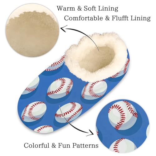 Baseball Blue House Slippers for Women Men, Baseball Sprots Theme Fuzzy Soft Cozy Non Slip Slipper Socks2