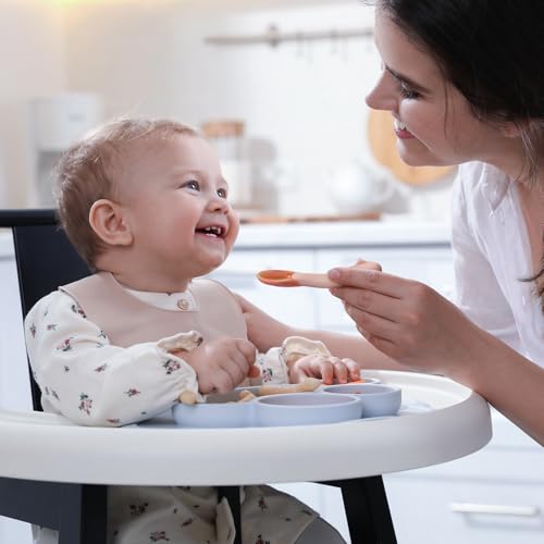 Image of 6 Pack Baby Spoons, First Stage Spoons, Shorter Length for Self Feeding, 6+ Months, Baby Training Spoons, Food Grade Silicone, Dishwasher Safe & Boil-proof