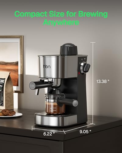 Image of HBN Espresso Machine, 3.5Bar Cappuccino & Latte Maker, 2-4 Cup Stainless Steel Coffee Machine with Milk Frother, 800W Espresso Machine Maker with Steamer, Compact Coffee Maker for Home and Office