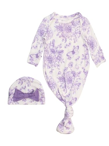 Image of RuffleButts Newborn Baby Girls Ruffle Knotted Sleep Gown & Hat Set