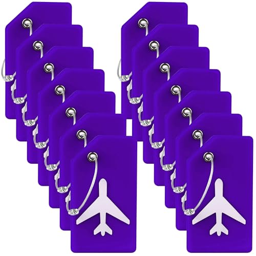 Image of Gostwo 14 Pack Silicone Luggage Tags for Suitcases, Plane Travel Essentials | Suitcase Bag Name Tag, TSA Approved, Stainless Loop, Privacy Protection, Luggage Identifiers Accessories, Purple