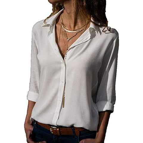Women White Blouses Button Solid Summer Long Sleeve Shirt Chiffon Women's Clothing Tops Cover