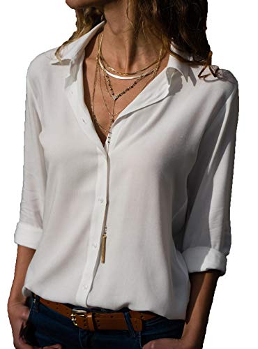 Blusas Blancas para Mujer BotóN Camisa De Manga Larga De Verano SóLido Camisa De Gasa Ropa De Mujer Tops Cover