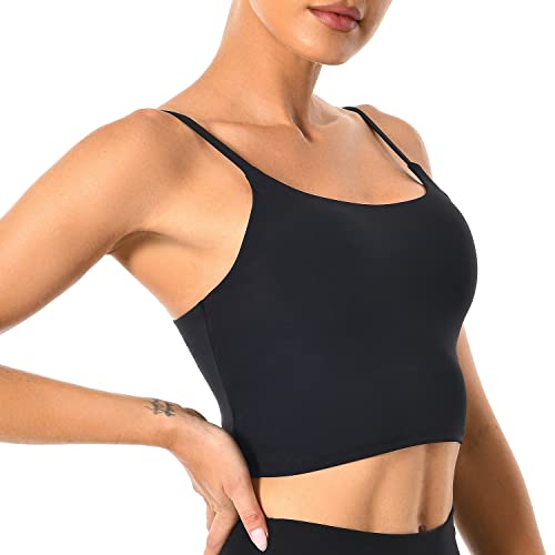 Colorfulkoala Women's Spaghetti Strap Sports Bra Longline Padded Workout Crop Tank Tops (M, Black) #TOP2