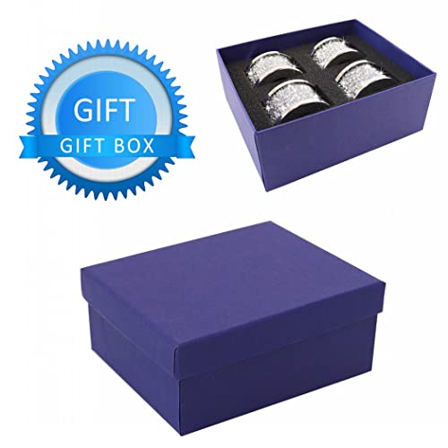Silver Diamond Glass Napkin Holder Stainless Steel Framed，Crystal Silver Napkin Rings Set Of 4 Pieces, Glam Serviette Buckles Cloth Holder Sparkle Bling Crushed Diamond Table Settings Home Decor #TOP6