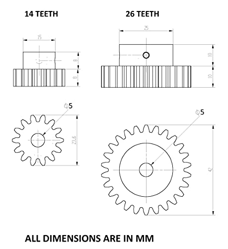 Image of INVENTO 1pcs 3D Printed Plastic Spur Gear 14 Teeth + 26 Teeth, 1.5 Module, 10mm Width, 5mm hole for DIY Projects