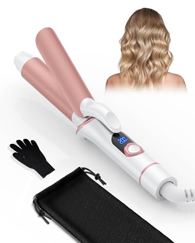Mini Lockenstab 25mm, OKWRAP Reise Lockenstab mit Handschuh und Aufbewahrungstasche, Mini lockenstab für Kurze Haare und Mittellanges Haar, 120-200°C, Doppelspannung (Weiß Rosa)