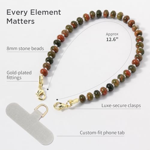 Image of POSADINA Natural Stone Phone Charm, Beaded Healing Phone Wrist Strap, Handmade Cellphone Chain Lanyard with Tether Tab
