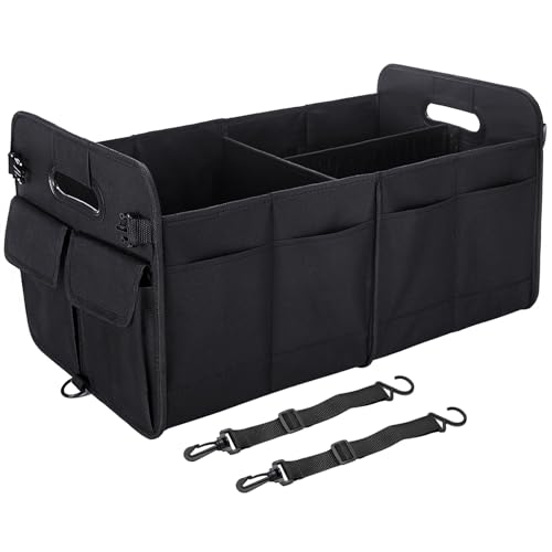 titiyiof Trunk Organizer For Suv & Sedan,Car Organizers and Storage, Waterproof Collapsible & Adjustable Straps,75L Sturdy Car Organization for Car Accessories, Tools,Sundries,2-3 Compartment（Black）