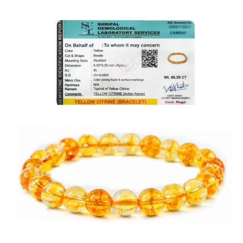 Image of Natural Citrine Crystal Bracelet for Men & Women - 8mm Yellow Citrine Gemstone Bead Bracelet for Wealth, Prosperity, Success, Reiki, Chakra Healing, Meditation & Positive Energy (Pack of 1)