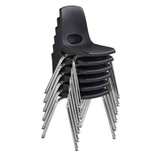 FDP 16" School Stack Chair, Stacking Student Seat with Chromed Steel Legs and Nylon Swivel Glides For In-Home Learning or Classroom - Black (6-Pack), 10368-BK by Factory Direct Partners - Image 8
