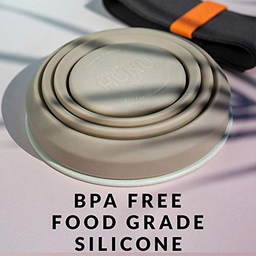 HUNU Leakproof Pocket Cup - Collapsible Coffee Cup | Reusable Coffee Cup Travel Mugs for Hiking Cycling Camping - BPA Free Portable Espresso Silicone Cups with Lids - 9 oz (Warm Grey)