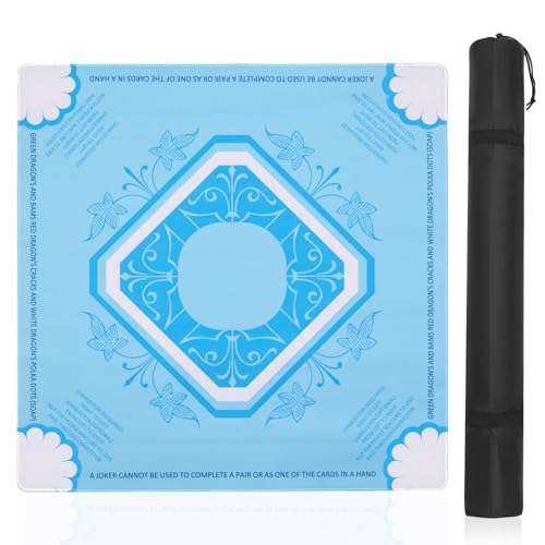 Mahjong Mat,Gift for All Mahjong Lovers,Thickened Waterproof Non-Slip Noise Reducing Board Game Mat with Black Carrying Bag, Suitable for Mahjong, Solitaire, Board Games, Dominoes Games(Light Blue)