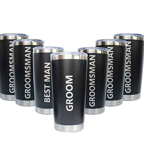 LADY&HOME Best Man Proposal Gifts Set of 7 Groom and Groomsmen Gifts Tumbler for Men 20 oz Stainless Steel Insulated Coffee Travel Mug Cup with Lid and Straw for Stag Party(B-Bold)