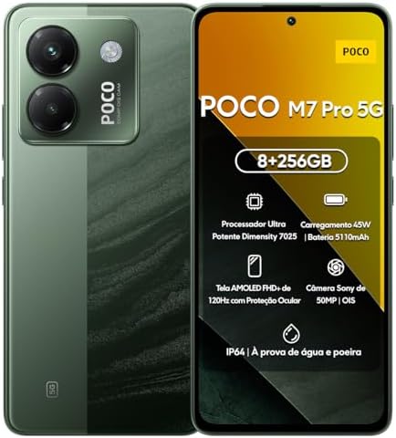 Xiaomi Smartphone POCO M7 Pro 5G 256GB | 8GB/12GB RAM | Processador Ultra Potente Dimensity 7025 | Tela AMOLED FHD+ 120Hz com