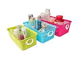 Honla Perforated Plastic Storage Nesting Baskets/Bins Organizer with Little Handles-Set of 3-Hot Pink,Light Blue,Lime Green