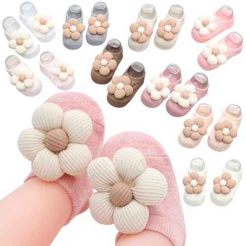 Image of Shyyween 10 Pairs Baby Girls Socks with Non-slip for 0-6 Months Cute Flower Toddler Grip Ankle Socks Gift for Newborn Infants