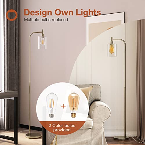 Addlon Led Floor Lamp, With Hanging Glass Lamp Shade And 2 Distinctive Led Bulbs For Bedroom And Living Room, Modern Standing Industrial Lamp Tall Pole Lamp For Office, Bronze #TOP2