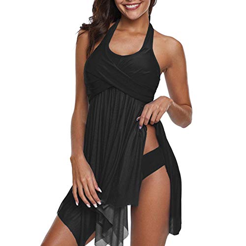 Nishci Falda de Traje de baño para Mujer - Traje de baño con Falda Trajes de baño Ropa de Playa Bikini de Malla Sin Anillo de Acero con Almohadilla de Pecho extraíble Suave