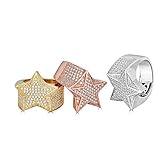 Solid 925 Sterling Silver Men's Star Ring Iced - Pinky Ring - Yellow, Rose, Or Natural Silver - Icy Hip Hop Ring (sterling-silver, 9)