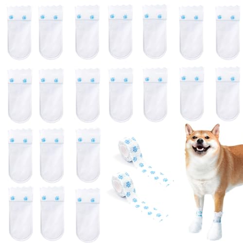 YINENGD Wegwerphondenschoenen, 40 stuks, verstelbare niet-geweven hondenlaarzen voor honden van 15-35 kg, honden met zelfklevende verband, poten, stoppen met likken, hondenlaarzen, voetbedekking voor