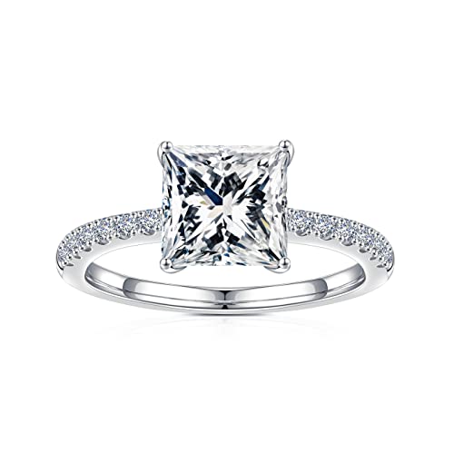 SMILEST 1.5ct Princess Moissanite Rings for Women, D Color VVS1 Clarity Lab Created Moissanite Wedding Rings 18K White Gold Plated 925 Sterling Silver 4 Prong Moissanite Side Stone Engagement Rings