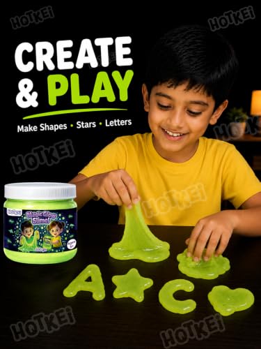 Image of HOTKEI 200gm Glow in the Dark Slime for Kids 3 to 10 Years DIY Toy Slimy Glowing Slime Gel Jelly Putty Art Toys Birthday Gift Box for Boys Girls