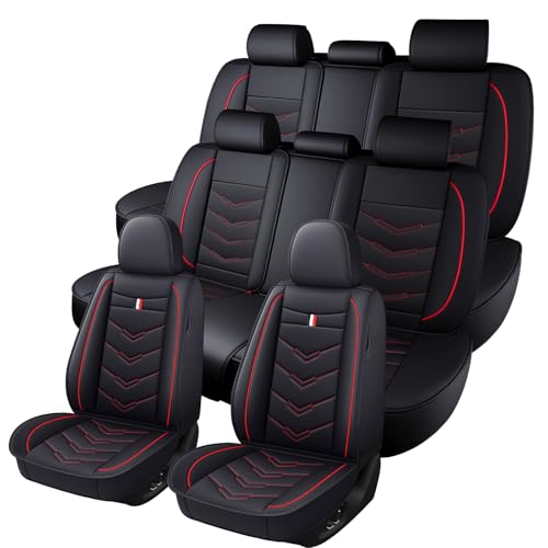 ZWCS Car Seat Covers 8 Seats for Chevrolet Suburban 2000-2026,Premium Nappa Leather Waterproof Durable Seat Covers,Compatible Airbag Easy Install Clean Full Sets(Standard,Black Red)
