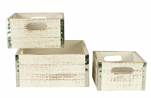 Wald Imports Whitewash Wood Decorative Crates, Set of 3