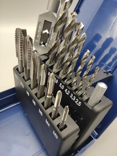 PRO by Lienemann® Gewindeschneider Set 15-tlg. | Gewindeschneider HSS M3 - M12 | inkl. Kernlochbohrer | Einschnitt Gewindebohrer mit Windeisen | Gewindebohrer Set Art. Nr.: 2359015