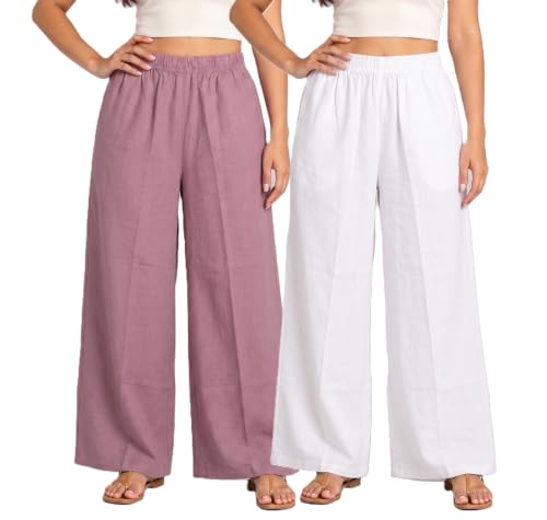 Image of Plaazo Women's Cotton Palazzo | Wide Leg Palazzo for Women | Soft Breathable High Waist Bottom Wear | Comfortable Casual, Office, Travel for Women