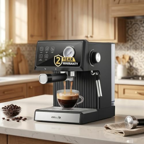 Image of IBELL Espresso Coffee Machine for Home, 2-Year Warranty, 20 Bar Pressure Pump,Touch Controls,Milk Frother Steam Wand,Temperature Control System, Espresso,Cappuccino, Americano & Latte Maker,1200W,
