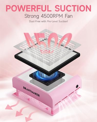 Image of BRANTMAKER Nail Dust Collector with Brush and 2 Reusable Filters (Pink) | Vacuum Dust Fan for Acrylic Nails