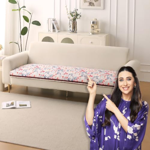 Image of HOKIPO 'Florentina Series' Foam Filled Premium Holland Velvet Sofa Cover Mat for 3 Seater Sofa with Anti-Slip Backing, Scarlet Rose Ivory (IN-881-V4)