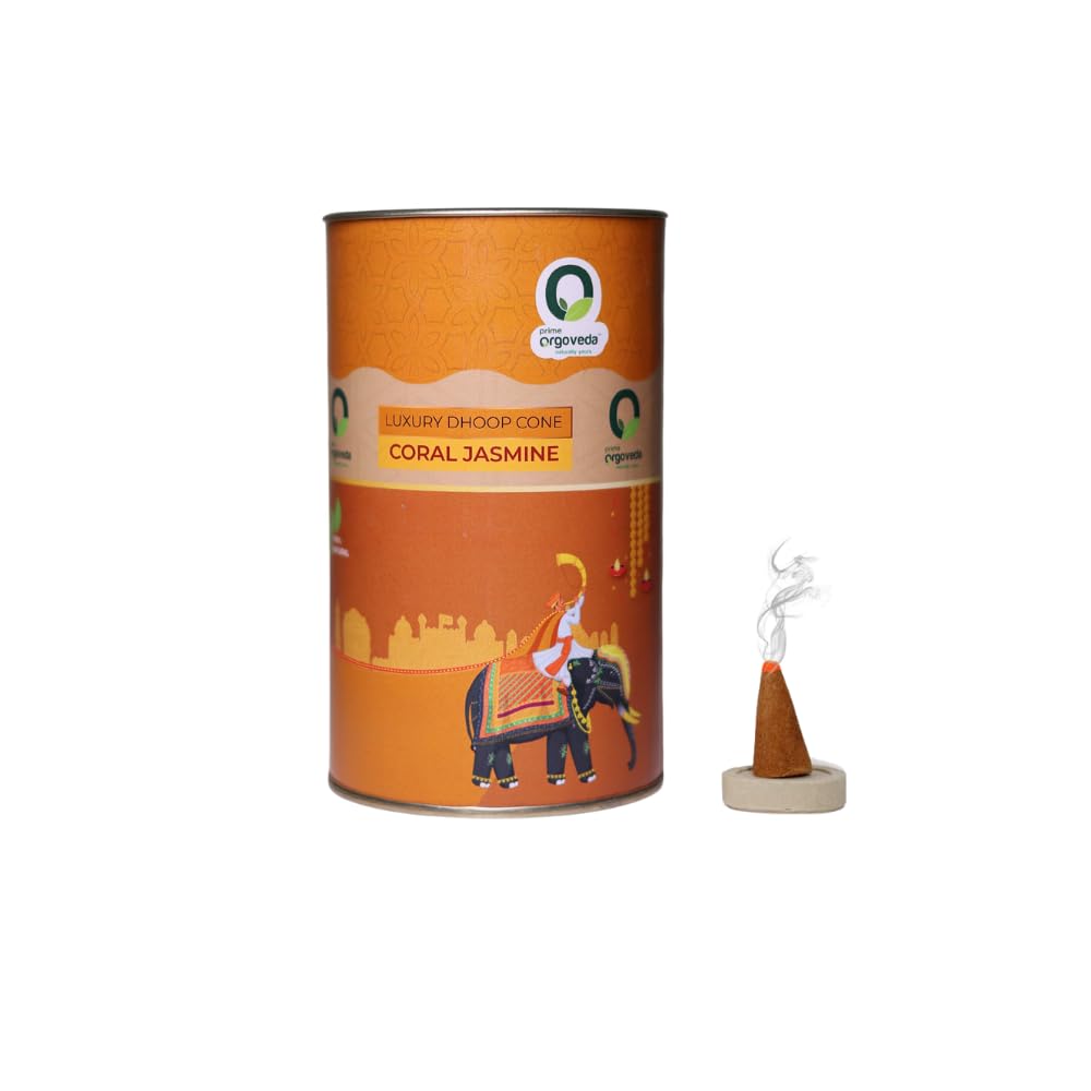 Prime Orgoveda Coral Jasmine Dhoop Cones | 100% Natural Organic | No Charcoal, No Bamboo, Handcrafted, Long-Lasting Dhoop Cones (Pack of 40 Cones)-image-22