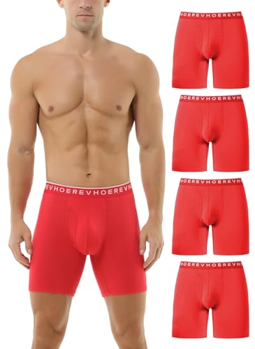 Hoerev Pack of 4,Men's Trunk Long Leg Underwear Comfortable and Breathable Boxers