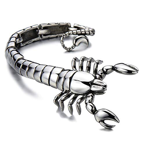 COOLSTEELANDBEYOND Mens Stainless Steel Large Scorpion Bangle Bracelet