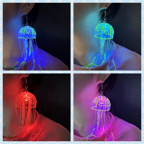 LED Light Up jellyfish earring, Projecting Disco Ball, Women Funny Lovely Gift, Birthday Party Rave Night Club Jewelry (blue)3