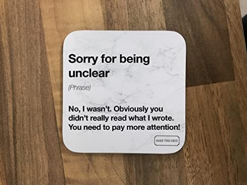 MakeThisMine Set of 6 Novelty Rude Hilarious Funny Office Email Definition Quotes Printed Coasters Humour for Colleagues Friends