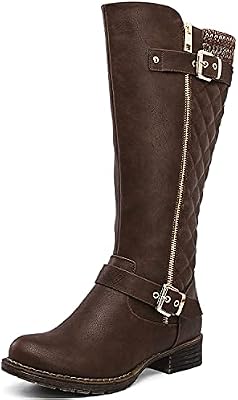 GLOBALWIN Women's Quilted Knee-High Boots Fall Winter Fashion Riding Brown Boots For Women Size 9M