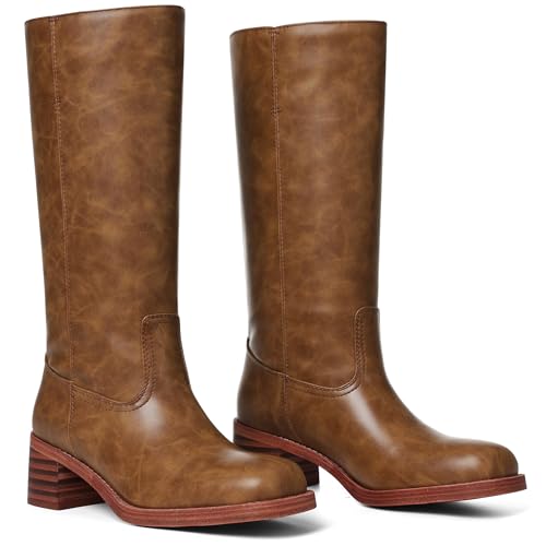 VOMIRA Women's Knee High Boots Wide Calf Boots Black Boots Square Toe Chunky Block Heel Long Boots Pull On Riding Boots Knight Boots Casual Comfortable Low Heel Womens Boots2