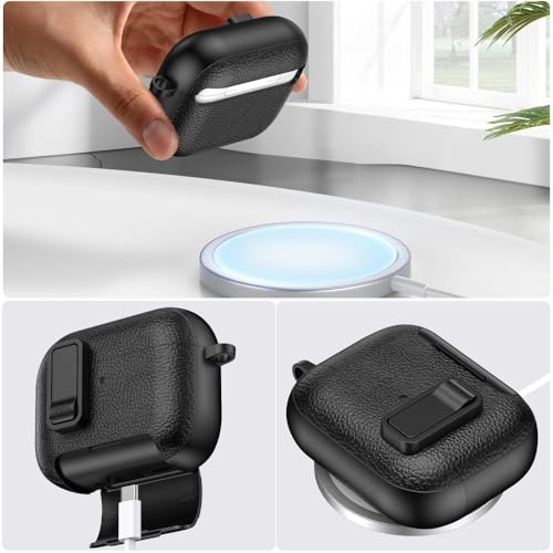 Protège boîtier AirPods 4 cuir rigide vert pour éviter les rayures - 5