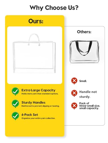 Image of 6 Packs Large Yarn Storage Bags, Clear Yarn Storage Organizer with Zippers and Handles, Crochet Bag Knitting Bag for Knitting Needles Crochet Hooks-17.75 * 6.69 * 11.8 inches