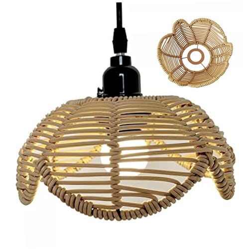 Rattan Lampshade Vintage Lotus Flower Shaped Wicker Lampshade Ornament Light Fixtures Ceiling Pendant Light Shade Cover for Home Decor No Bulb or Wire Rattan Lampshade Vintage Lotus Flower Shaped Wicker Lampshade Ornament Light Fixtures Ceiling Pendant Light Shade Cover for Home Decor No Bulb or Wire