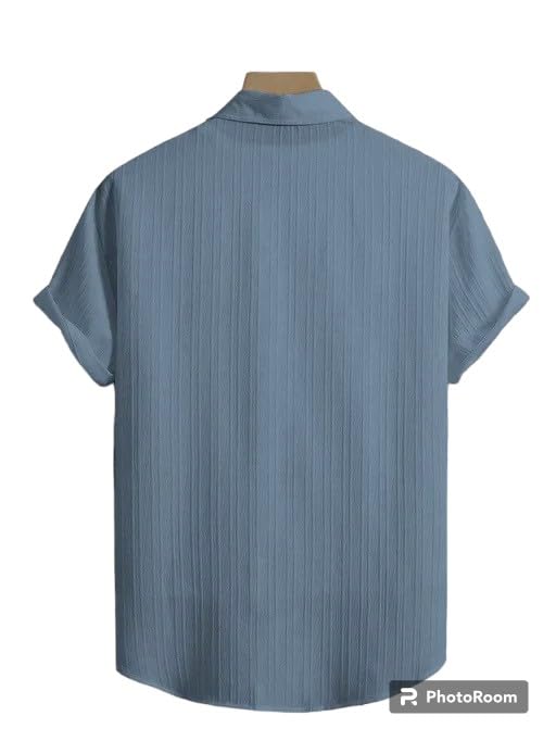 Image of Boy's Kids Regular Fit Solid Pattern Cotton Blend Shirt with Collared Neck Short Sleeve Button Down Closure Type and Standard Length | Boys Cotton T-Shirts Set | Shirt for Boy