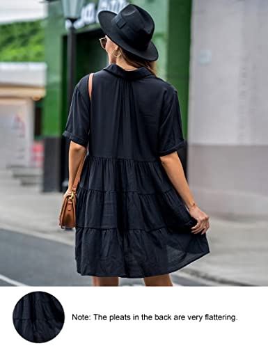 Blooming Jelly Womens Summer Casual Dresses Buton Down Maternity Flowy Dress Tiered Cute Mini Dress 2023 (X-Small, Black) #TOP2