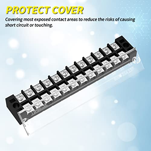 Joinfworld 35A Terminal Block 12 Position Screw Terminal Strip Dual Row With Cover And 12 Position Pre-Insulated Terminal Jumper Block - 2Pcs #TOP4