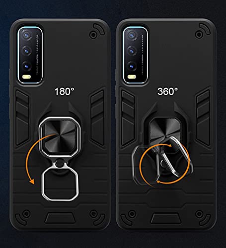 Image of Pikkme D5 Tough Armor Bumper Back Cover Case for Vivo Y20,Vivo Y20i |Ring Holder & Kickstand in-Built (Black)